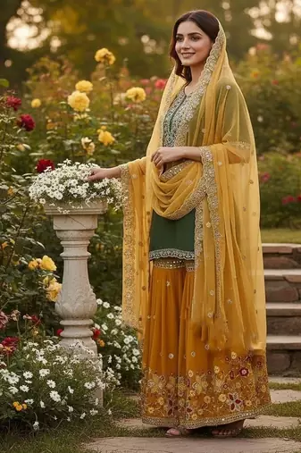 Green faux georgette embroider work salwar suit