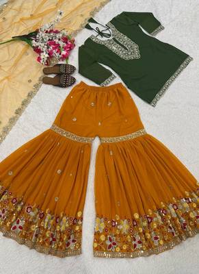 Green faux georgette embroider work salwar suit 3