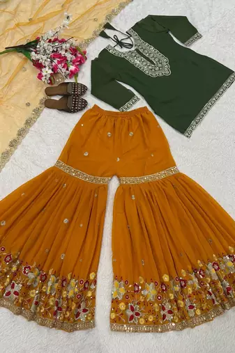 Green faux georgette embroider work salwar suit