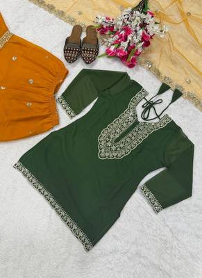 Green faux georgette embroider work salwar suit 4