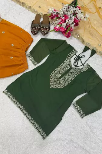 Green faux georgette embroider work salwar suit