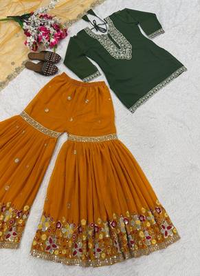 Green faux georgette embroider work salwar suit 5