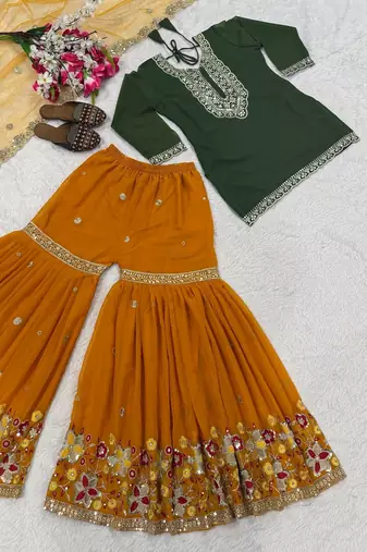 Green faux georgette embroider work salwar suit