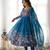 Blue organza anarkali set with floral print dupatta and pant