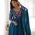Blue organza anarkali set with floral print dupatta and pant