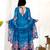 Blue organza anarkali set with floral print dupatta and pant