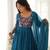 Blue organza anarkali set with floral print dupatta and pant