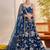 Awesome Teal Blue Thread Embroidered Net Party Wear Lehenga Choli