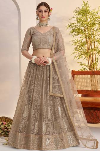 designer gray sequins net bridesmaid lehenga choli set