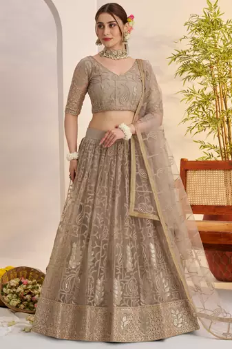 designer gray sequins net bridesmaid lehenga choli set