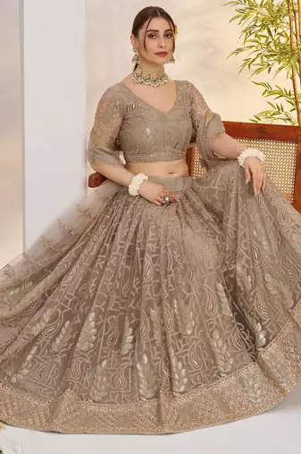designer gray sequins net bridesmaid lehenga choli set