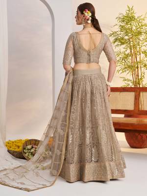 designer gray sequins net bridesmaid lehenga choli set 4
