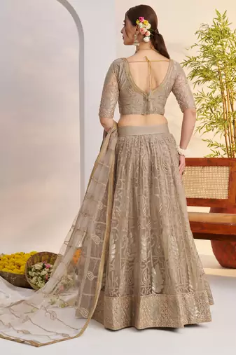 designer gray sequins net bridesmaid lehenga choli set