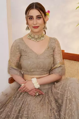 designer gray sequins net bridesmaid lehenga choli set
