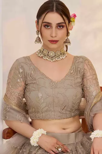 designer gray sequins net bridesmaid lehenga choli set