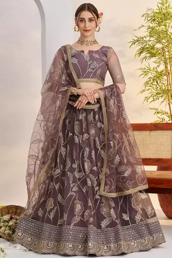 Excellent Dusty Purple Thread Work Net Engagement Wear Lehenga Choli