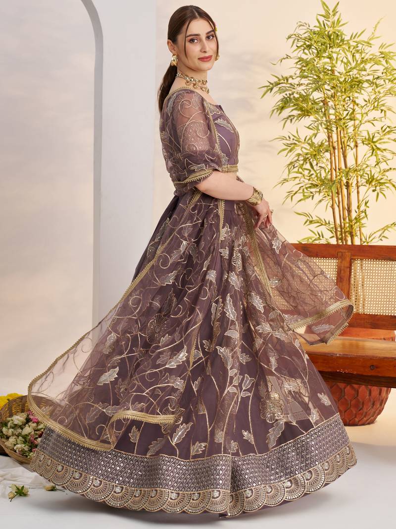 Excellent Dusty Purple Thread Work Net Engagement Wear Lehenga Choli