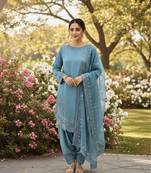 Stylish Suit Set With Dupatta Blue Color Palazzo Suit Set
