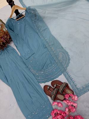 Stylish Suit Set With Dupatta Blue Color Palazzo Suit Set 2