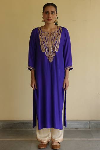 Blue embroidered silk kurta set