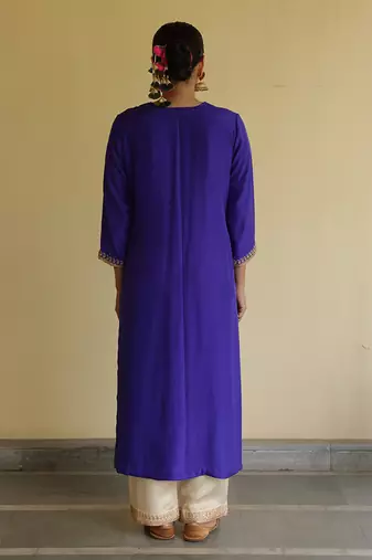 Blue embroidered silk kurta set