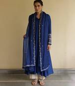 Blue embroidered silk kurta set