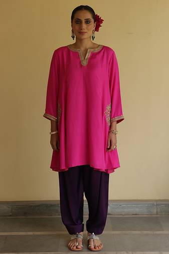 Pink embroidered silk kurta set