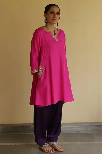 Pink embroidered silk kurta set