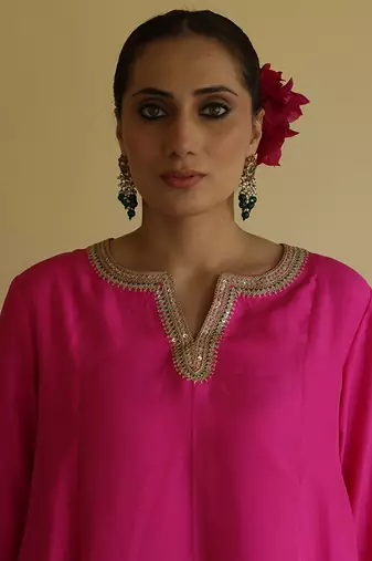 Pink embroidered silk kurta set