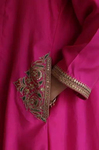Pink embroidered silk kurta set