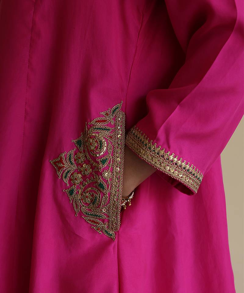 Pink embroidered silk kurta set