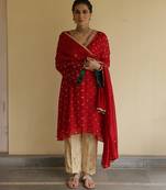 Red embroidered silk kurta set