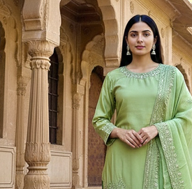 Green Palazzo Set With Dupatta Floral Suit Set