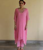 Pink embroidered chiffon kaftan