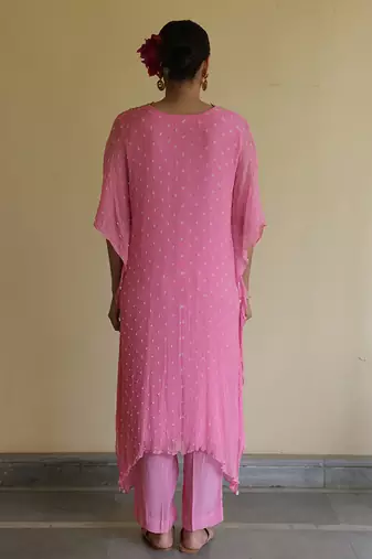 Pink embroidered chiffon kaftan