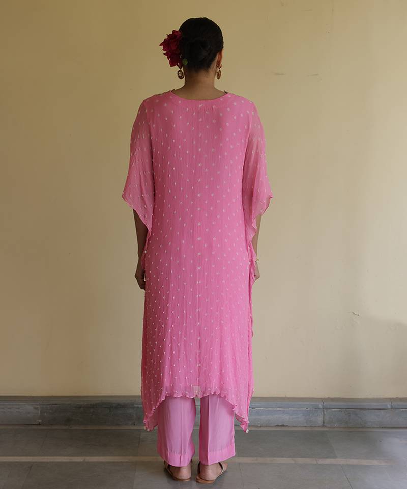 Pink embroidered chiffon kaftan