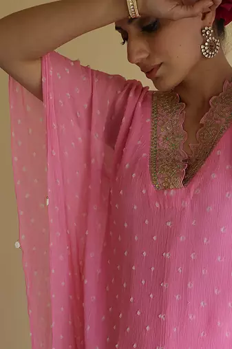 Pink embroidered chiffon kaftan