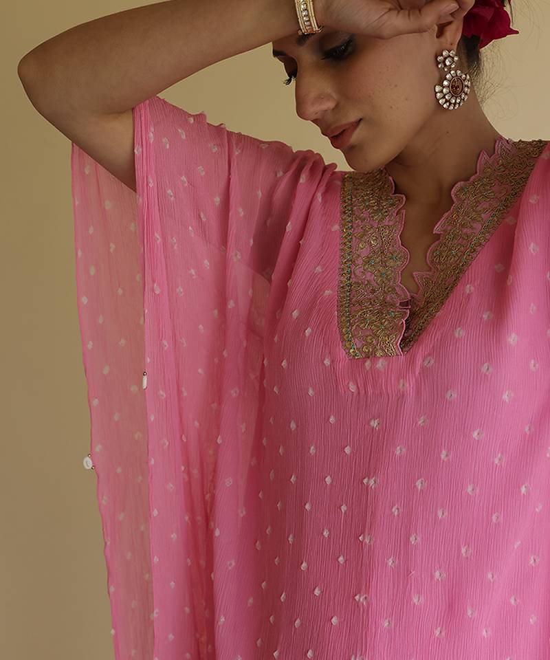Pink embroidered chiffon kaftan