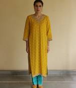 Yellow embroidered chiffon kurta set