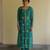 Teal green embroidered organza kurta set