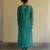 Teal green embroidered organza kurta set