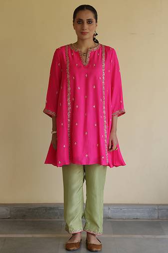 Pink embroidered silk kurta set