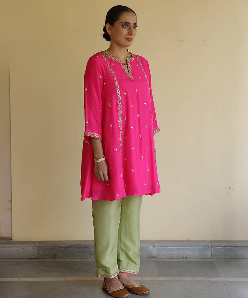 Pink embroidered silk kurta set