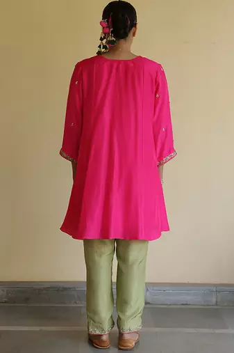 Pink embroidered silk kurta set