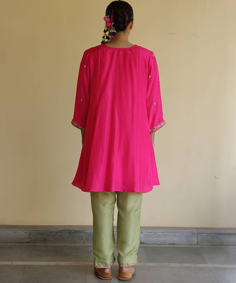 Pink embroidered silk kurta set
