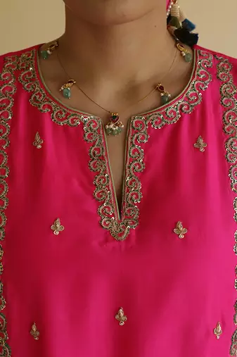 Pink embroidered silk kurta set