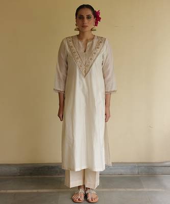 Ivory embroidered chanderi kurta set 1