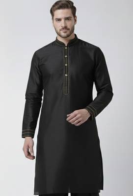 Black embroidered dupion silk kurta 1