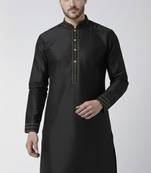 Black embroidered dupion silk kurta