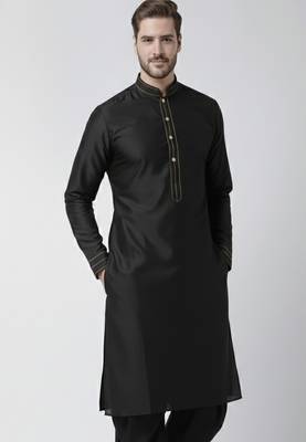 Black embroidered dupion silk kurta 2